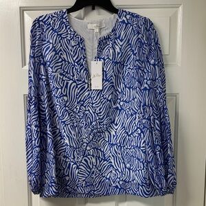 Lilly Pulitzer Zebra Print Blouse in Blue and White